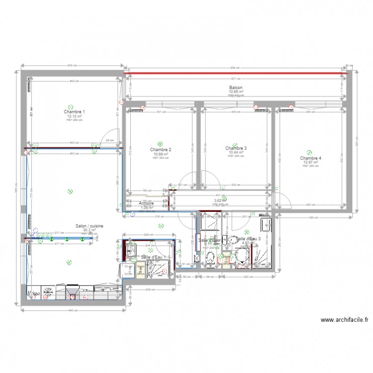 Plan Appartement Cloisons et élèctricité à créer 1. Plan de 0 pièce et 0 m2