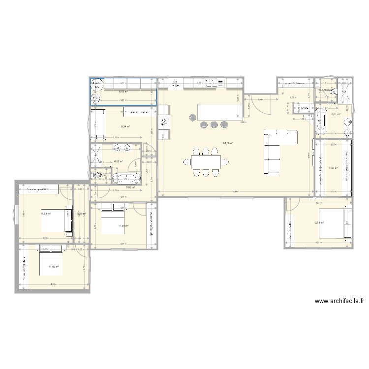 LUIGI 2 chambre 2 avec agrandissement 4 ch. Plan de 14 pièces et 159 m2