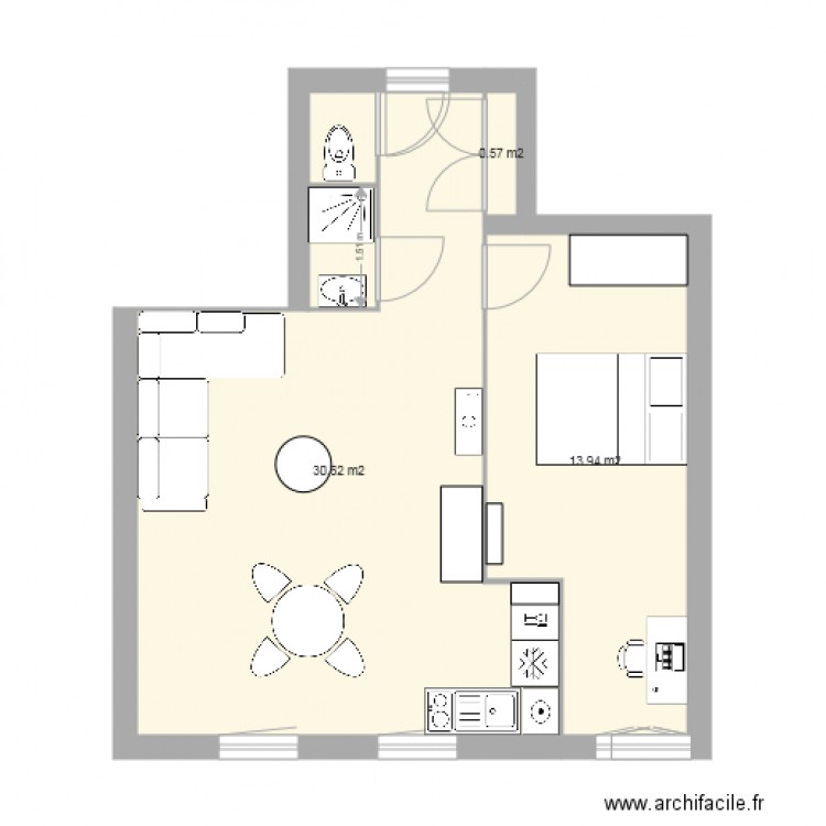 P15 0702 Projet avec 1  chambre   Variante 2. Plan de 0 pièce et 0 m2