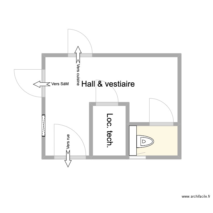 Hall & Vestiaire. Plan de 1 pièce et 1 m2