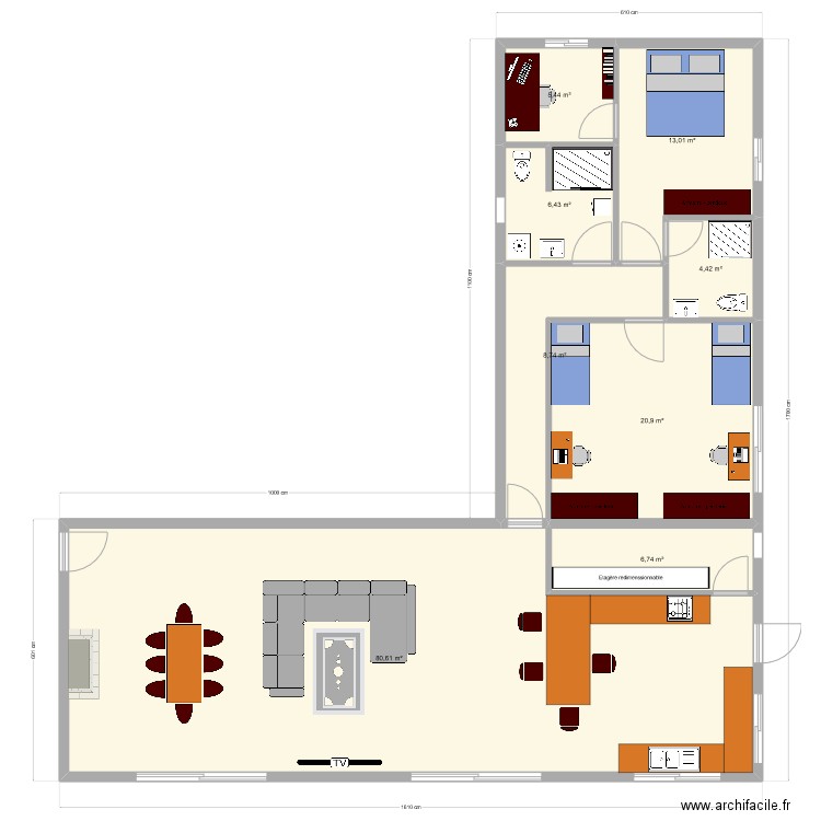 Nlle Villa. Plan de 8 pièces et 146 m2