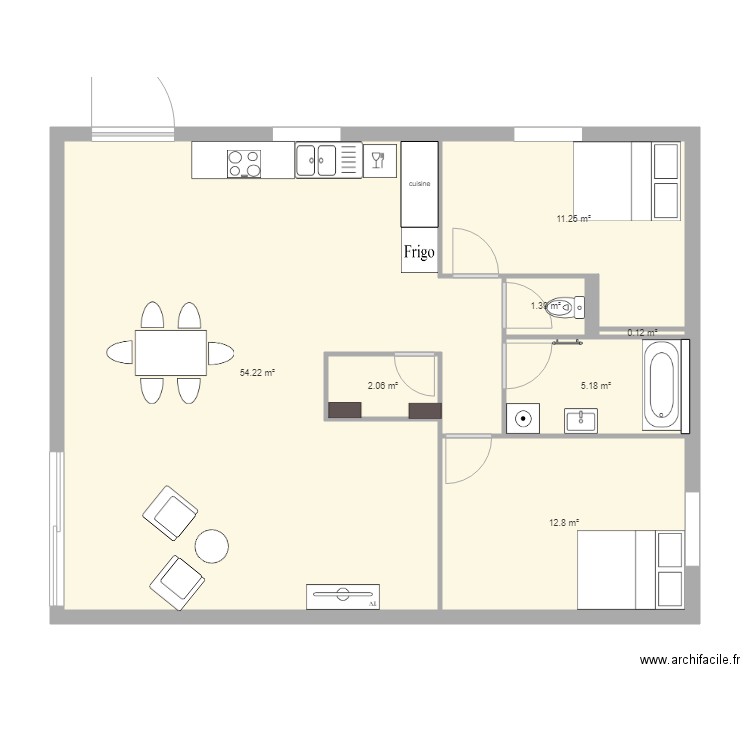  Appartement au RDC T3  Simplex. Plan de 0 pièce et 0 m2