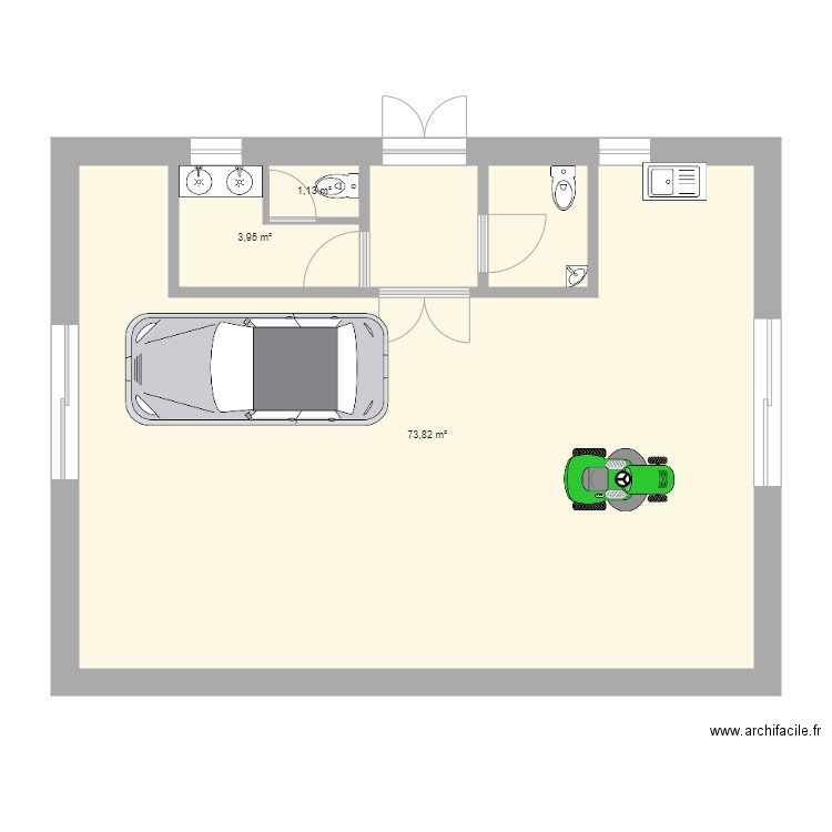garage Gorre. Plan de 3 pièces et 79 m2