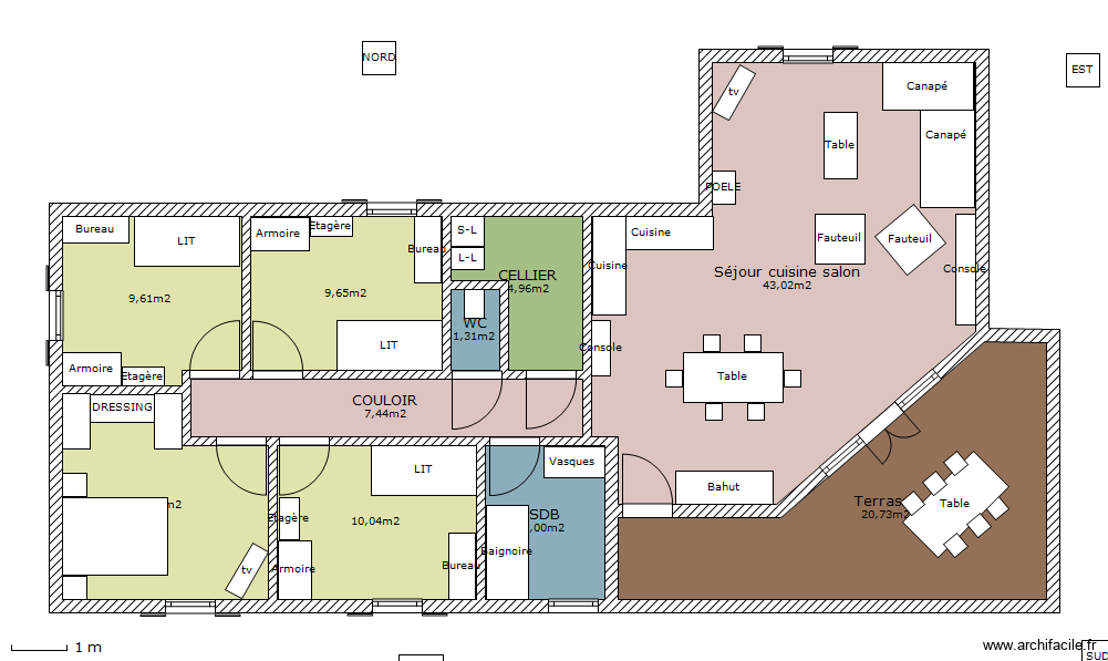 MAISON BBC MEUBLE VERSION 2. Plan de 10 pièces et 125 m2