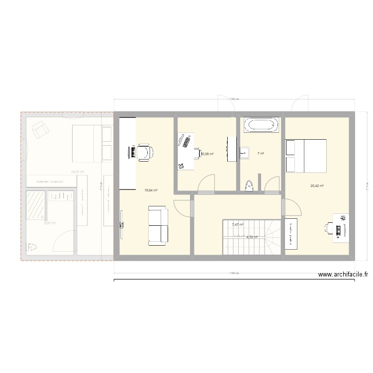 Maison étage 2. Plan de 18 pièces et 245 m2