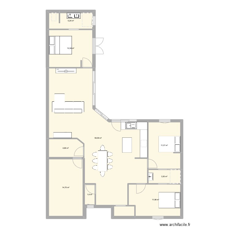 maison 1. Plan de 9 pièces et 124 m2