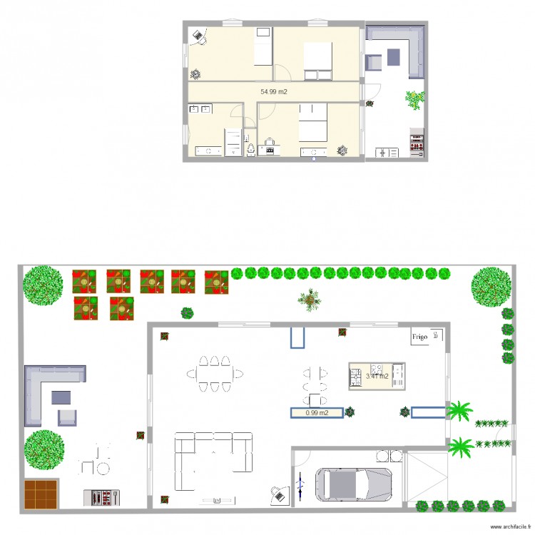 PLAN étage et rdc et jardin. Plan de 0 pièce et 0 m2