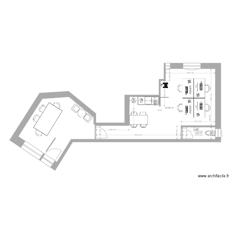 Laveran bureau 2. Plan de 3 pièces et 38 m2