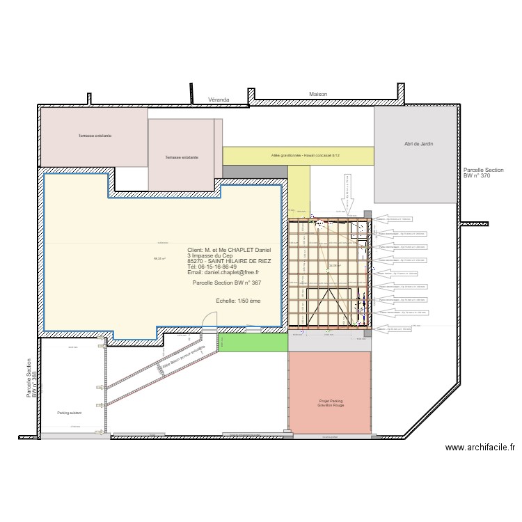 Plan du garage en parpaings et charpente. Plan de 2 pièces et 122 m2
