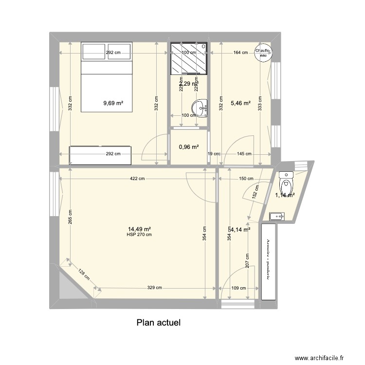 260 FSM POUGET - Plan actuel. Plan de 9 pièces et 39 m2