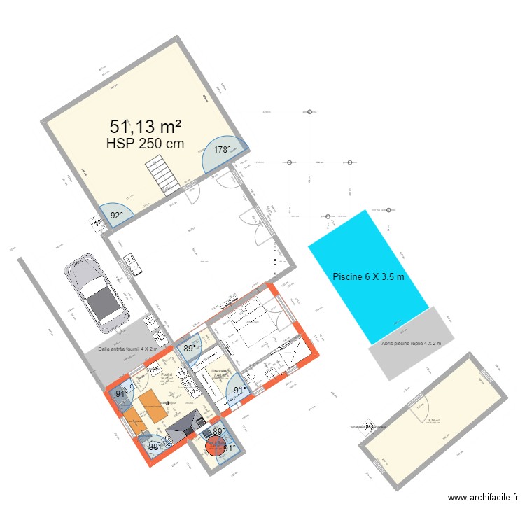 extension projet7 avec plan cadastre. Plan de 5 pièces et 97 m2