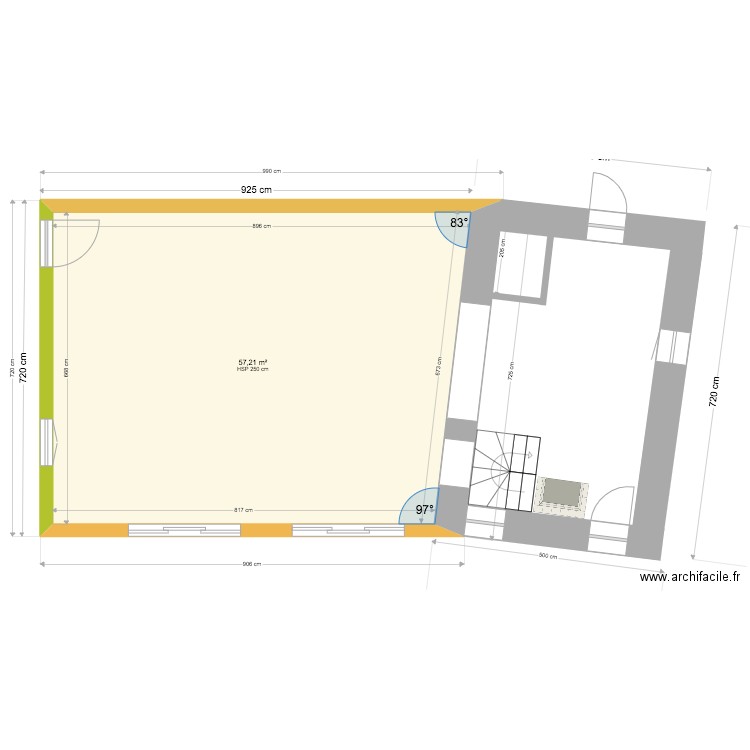 extension_baye_seule04. Plan de 1 pièce et 57 m2