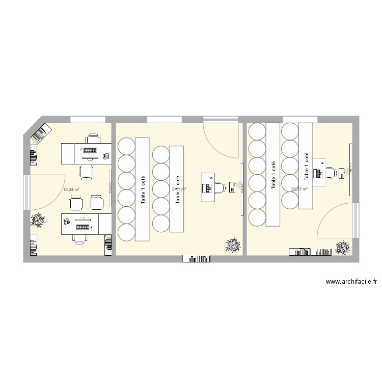Enclos St François - nouvelles salles. Plan de 3 pièces et 59 m2