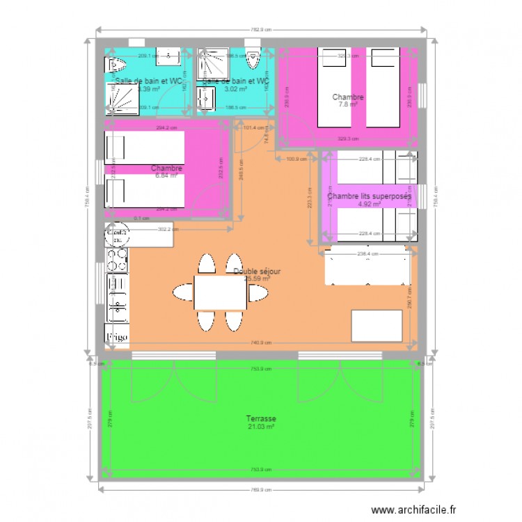 Plan 3 chambres 2 SDE GreenCottages 50m2. Plan de 0 pièce et 0 m2