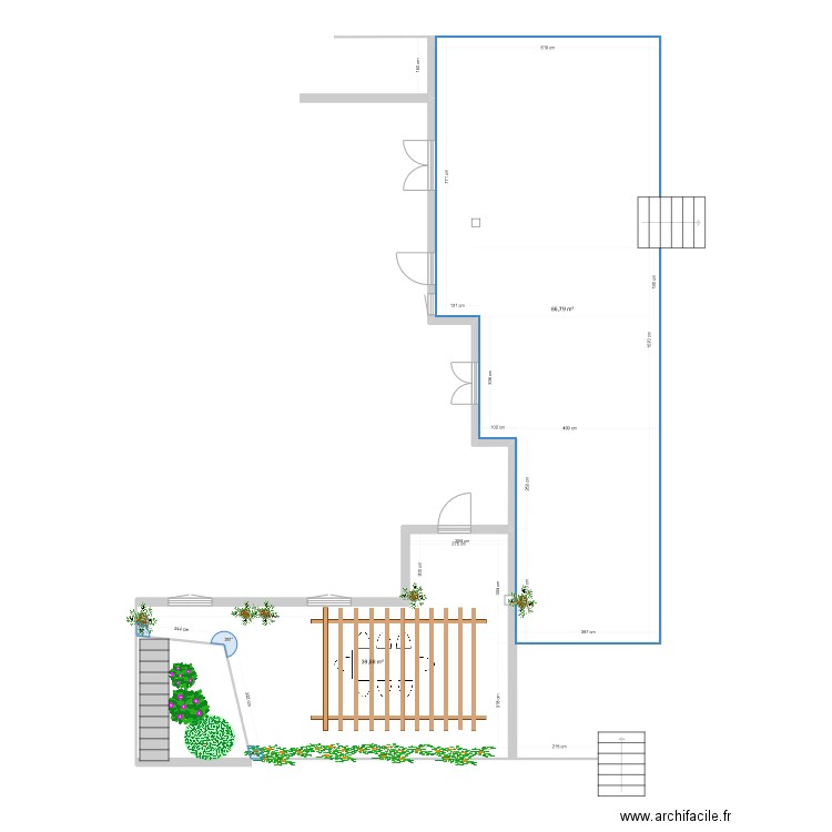aménagement terrasse. Plan de 2 pièces et 126 m2