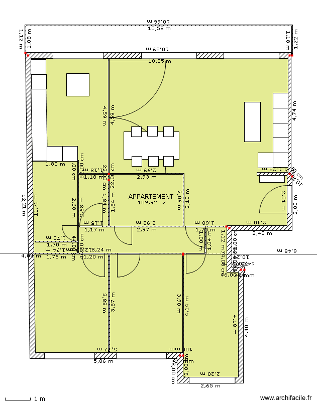 guersant cuisine cote sud . Plan de 1 pièce et 110 m2