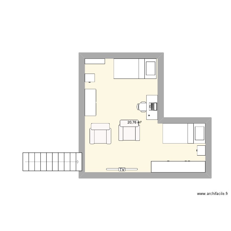 Mezzanine-V1. Plan de 1 pièce et 21 m2