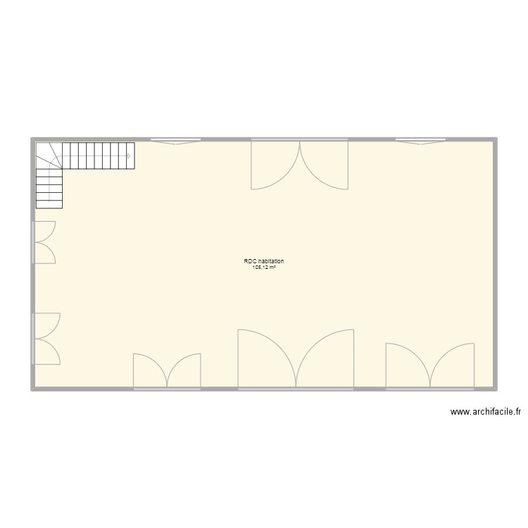 RDC Habitation. Plan de 1 pièce et 105 m2