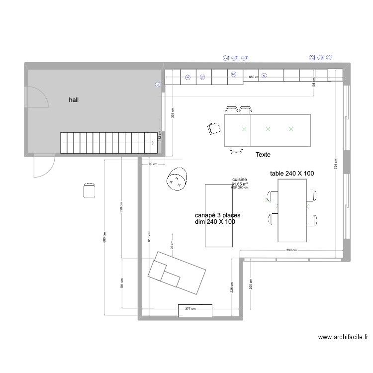 AISSAprojet salon . Plan de 2 pièces et 78 m2