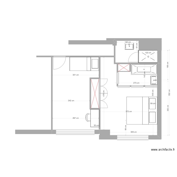 Domiter chambre projet 2. Plan de 2 pièces et 1 m2