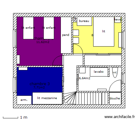 2ème étage. Plan de 6 pièces et 35 m2