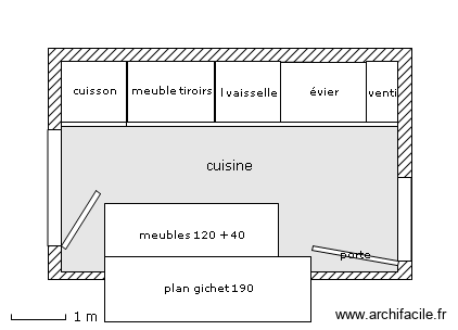 Aménagement cuisine 2. Plan de 1 pièce et 24 m2