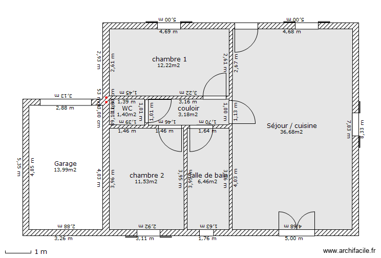 maison gite. Plan de 7 pièces et 85 m2