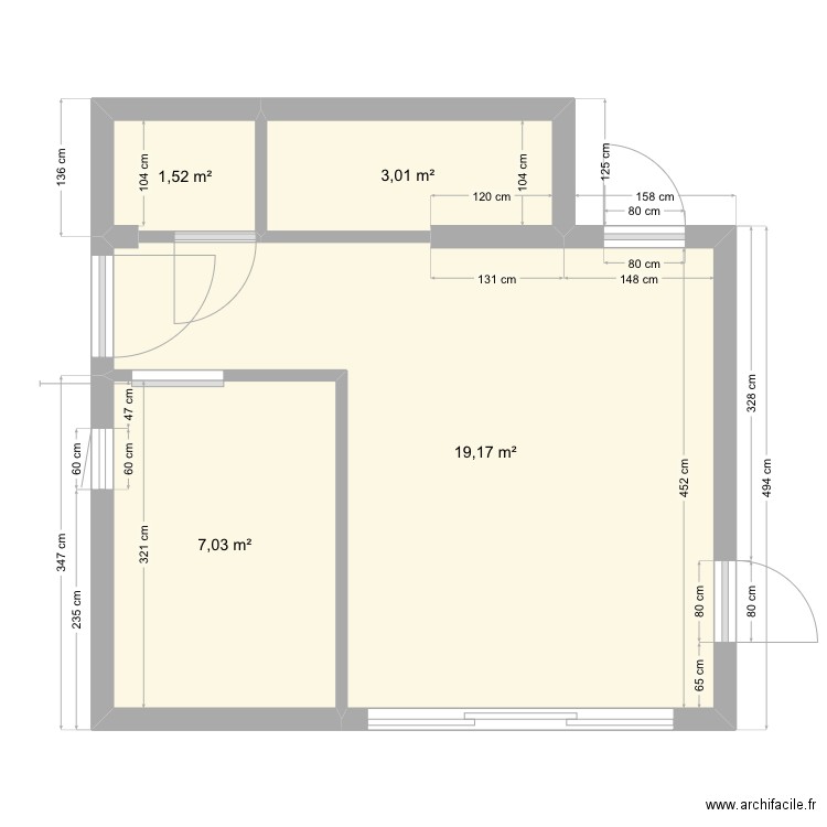 Extension avant abris-bois. Plan de 4 pièces et 31 m2