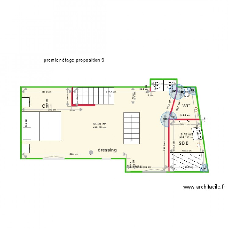 premier étage AVEC CLOISON proposition 12. Plan de 0 pièce et 0 m2