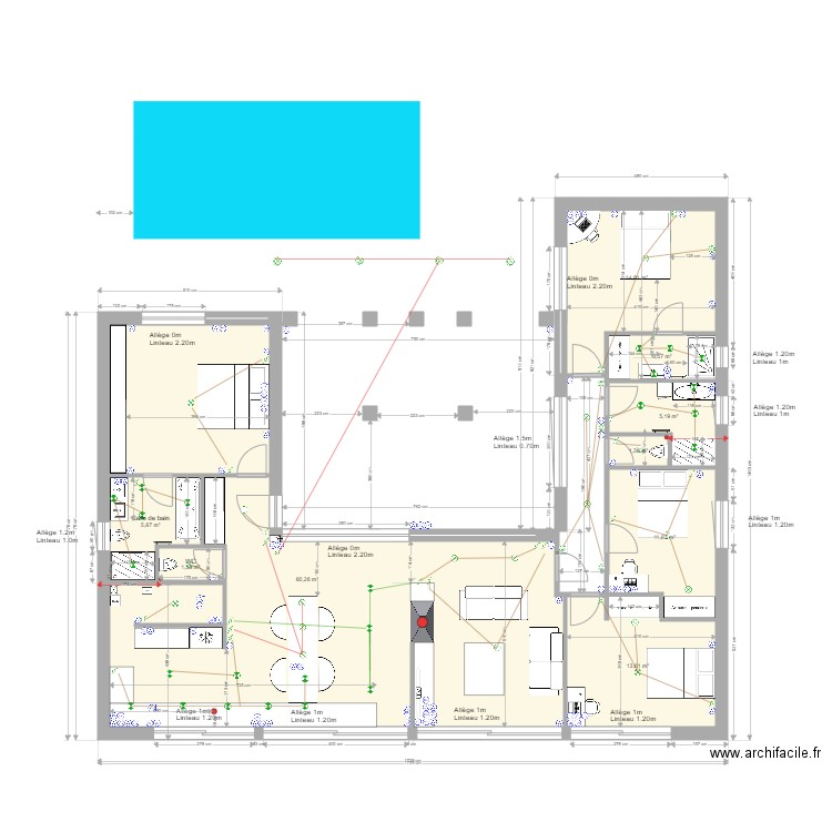 Maison2. Plan de 14 pièces et 234 m2