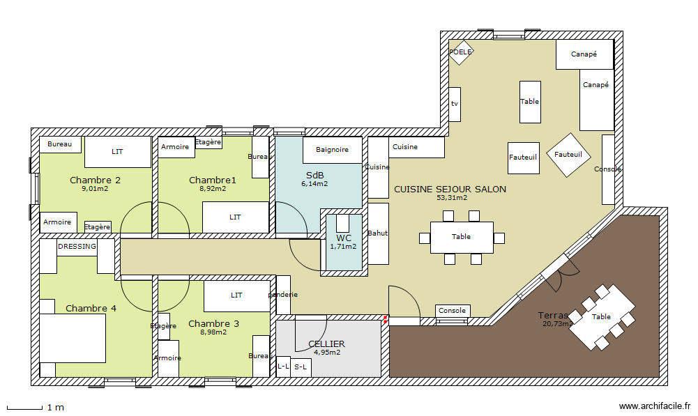 MAISON BBC MEUBLE. Plan de 9 pièces et 125 m2