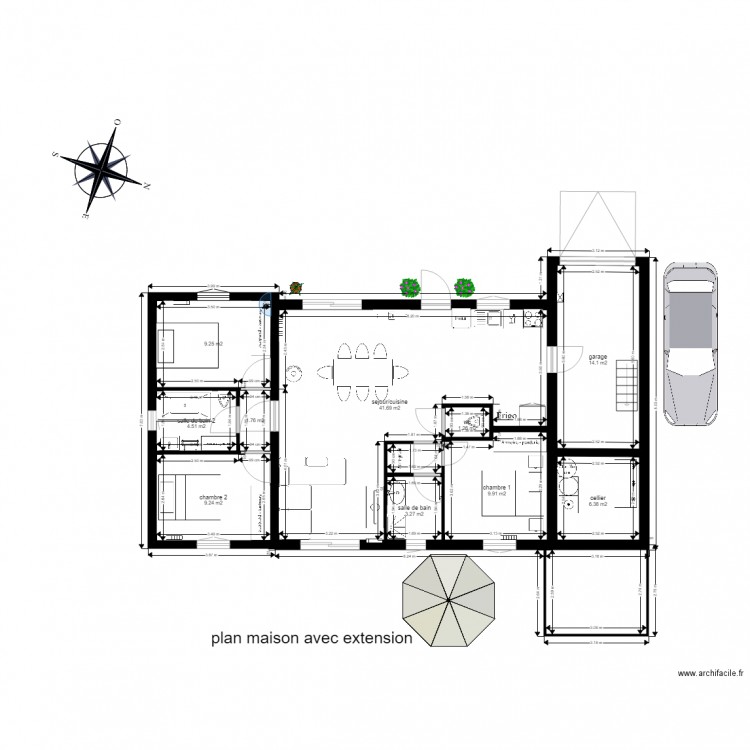 maison et extension. Plan de 0 pièce et 0 m2