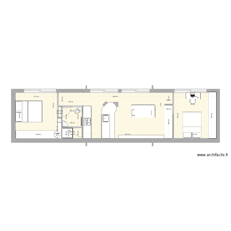 StudioLandetteV8. Plan de 6 pièces et 50 m2