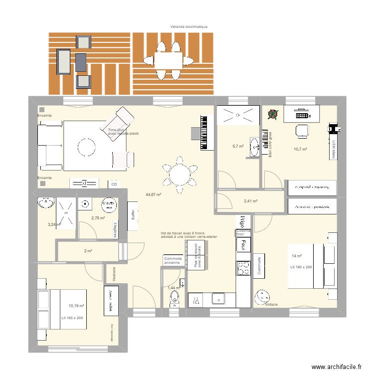 Maison Saint-Palais / 3 Piano dans séjour. Plan de 10 pièces et 97 m2