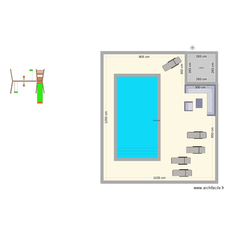 projet piscine. Plan de 2 pièces et 137 m2