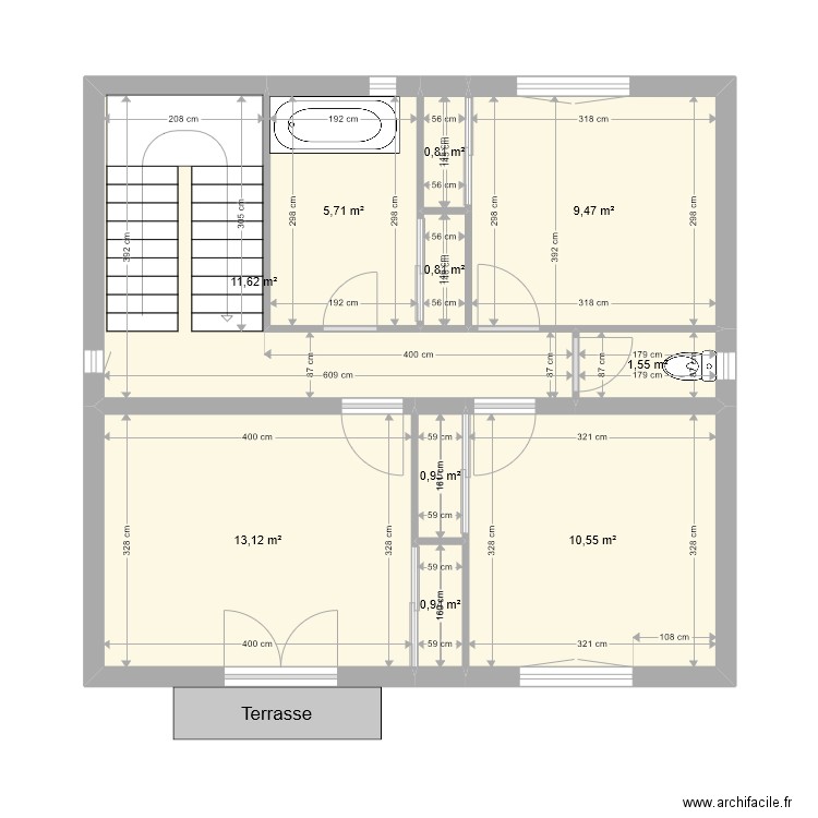 Etage St Mitre Existant2. Plan de 10 pièces et 56 m2