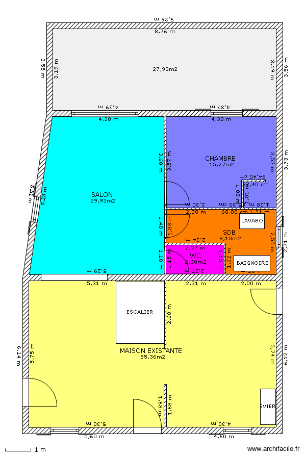 extension. Plan de 6 pièces et 139 m2