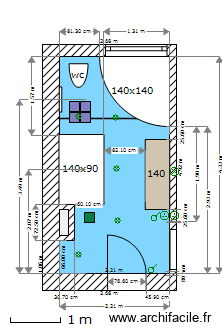 Sdb 1er final. Plan de 2 pièces et 9 m2