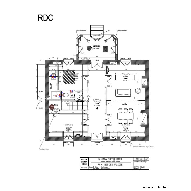 Plan plomberie Chambre et SDB RDC. Plan de 0 pièce et 0 m2