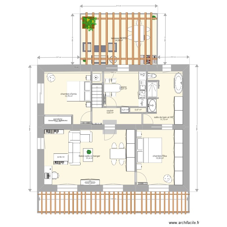 Appartement etage UMIA pour Joao avec mobilier. Plan de 10 pièces et 115 m2