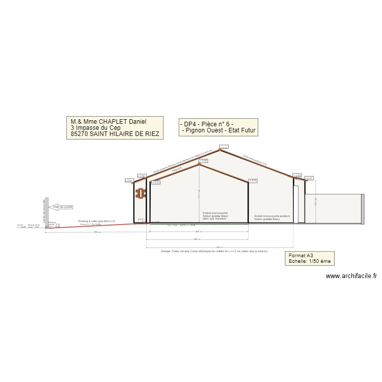 Extension Garage Pignon Ouest. Plan de 4 pièces et 31 m2