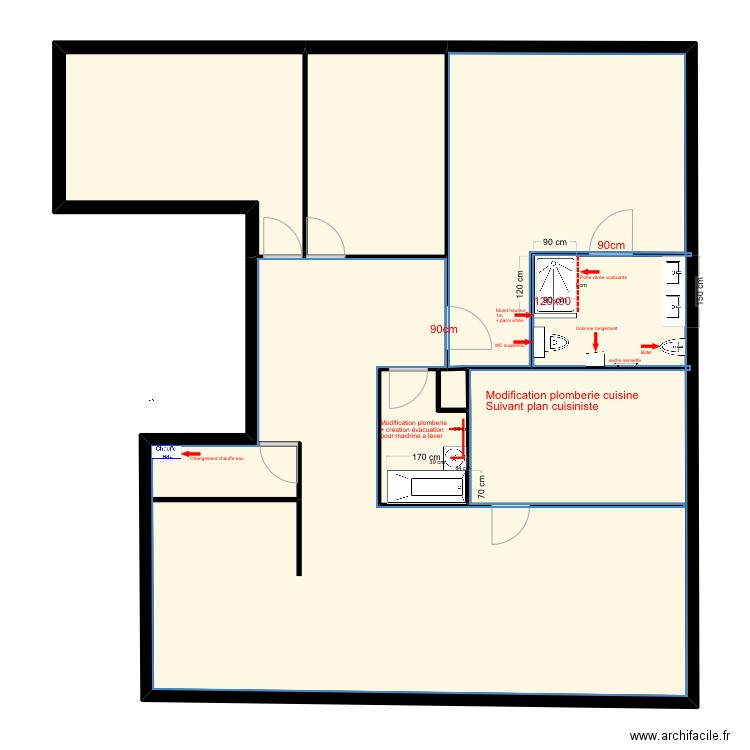 Montaigne - plan plomberie. Plan de 5 pièces et 142 m2