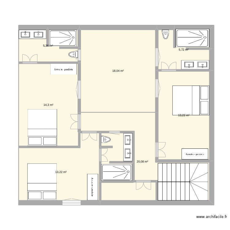 riad Kasbah 2 etage 2. Plan de 7 pièces et 90 m2