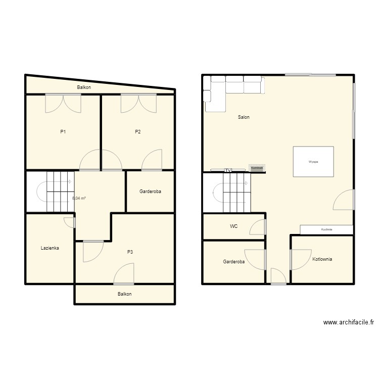 Domek V1. Plan de 12 pièces et 97 m2