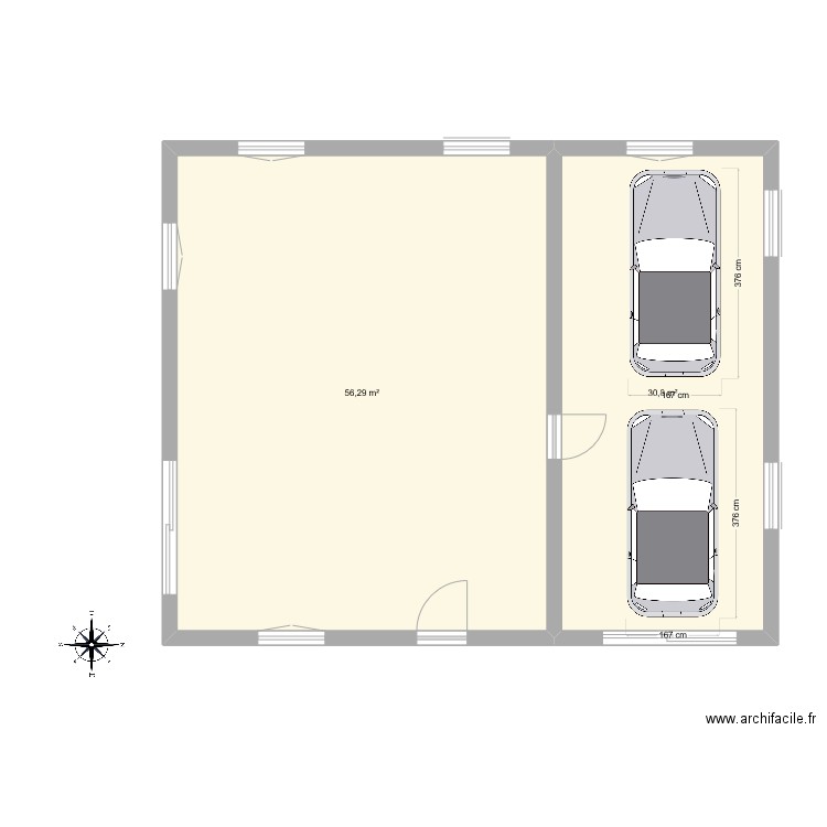 Garage v3. Plan de 2 pièces et 87 m2