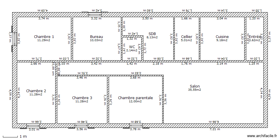 01-03-10. Plan de 11 pièces et 120 m2