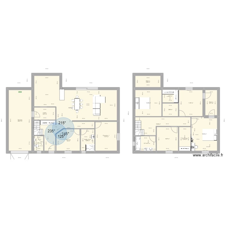 Plan étage 1. Plan de 18 pièces et 215 m2