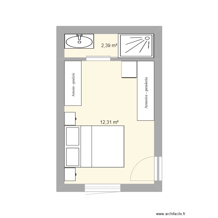 chambre 3. Plan de 2 pièces et 15 m2