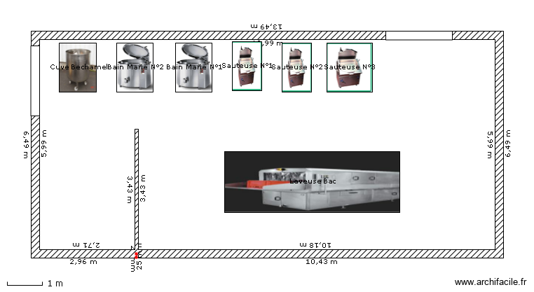 Cuisine Production. Plan de 1 pièce et 78 m2