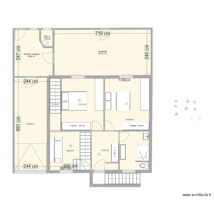 Maison 1er La Fleche. Plan de 9 pièces et 100 m2